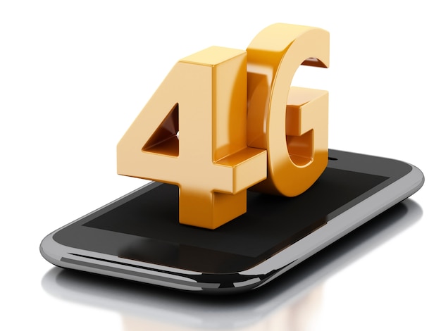 Teléfono inteligente 3D con 4g lte signo inalámbrico. Concepto de tecnología