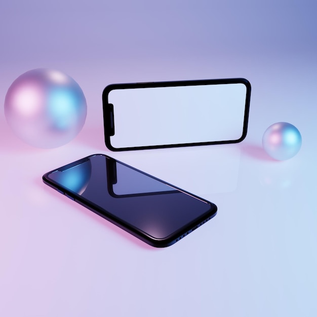 Teléfono inteligente 3d con representación de pantalla blanca para anuncios de mercado empresarial Foto Premium