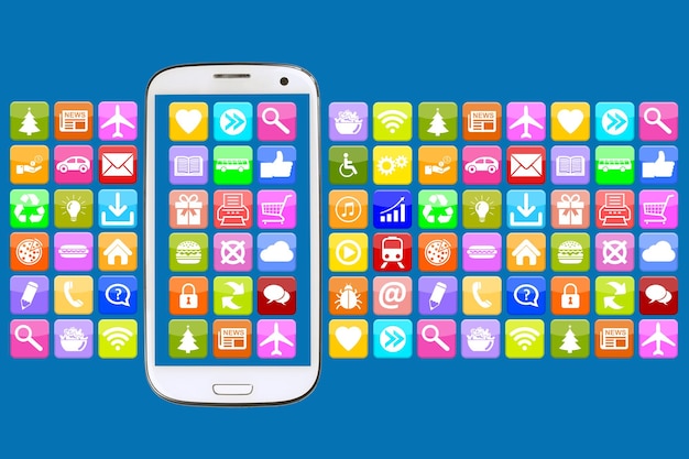 Foto teléfono inteligente con aplicación de aplicaciones para comunicación por internet