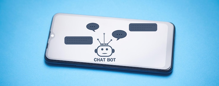 Foto teléfono inteligente con aplicación chat bot para información en línea concepto de inteligencia artificial