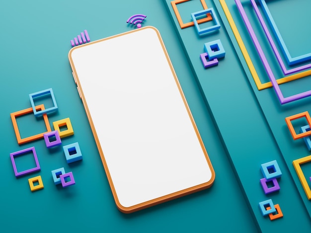 teléfono inteligente con copia blanca espacio pantalla tecnología de ilustración concepto digital objeto abstracto futurista negocio tienda de aplicaciones plantilla dispositivo de teléfono móvil ui fondo gráfico mínimo renderizado en 3D