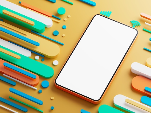 teléfono inteligente con copia blanca espacio pantalla tecnología de ilustración concepto digital objeto abstracto futurista negocio tienda de aplicaciones plantilla dispositivo de teléfono móvil ui fondo gráfico mínimo renderizado en 3D