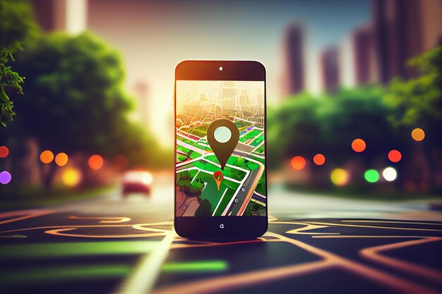 Foto teléfono inteligente con icono de navegación gps y mapgenerative ai