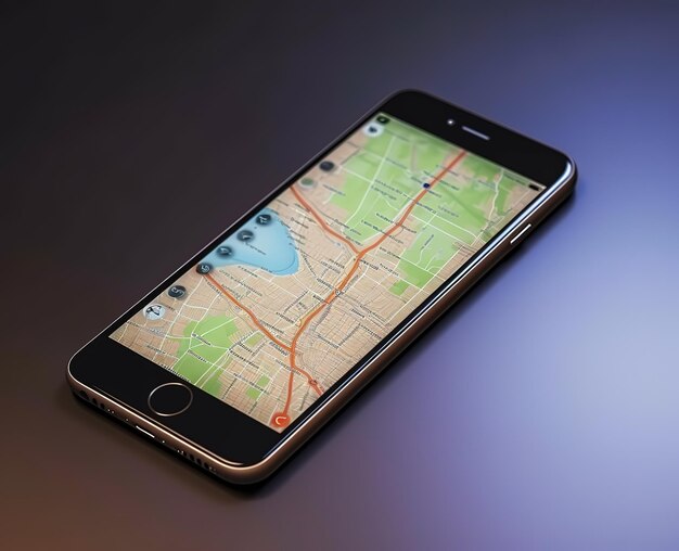 Foto teléfono inteligente con mapa en él