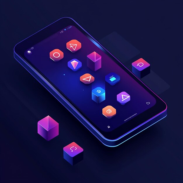 un teléfono inteligente con una pantalla azul que dice aplicación en la pantalla