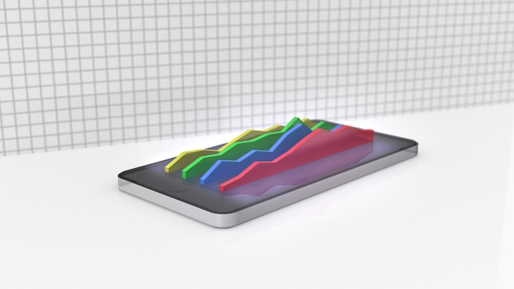 Foto teléfono inteligente con pantalla táctil con renderizado gráfico 3d