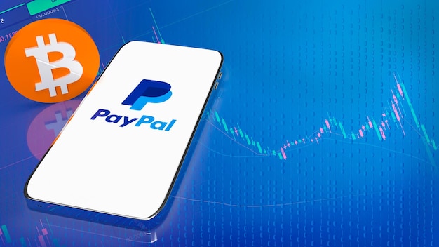 El teléfono inteligente PayPal en pantalla y representación bitcoin 3d 9 de junio de 2022 bangkok Tailandia