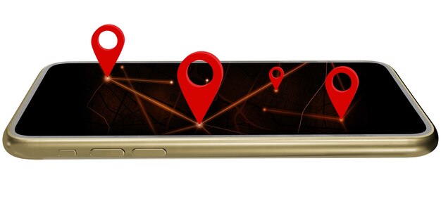 El teléfono inteligente proporciona las coordenadas en la aplicación de mapas. El pin rojo establece las coordenadas de navegación GPS. Con trazado de recorte