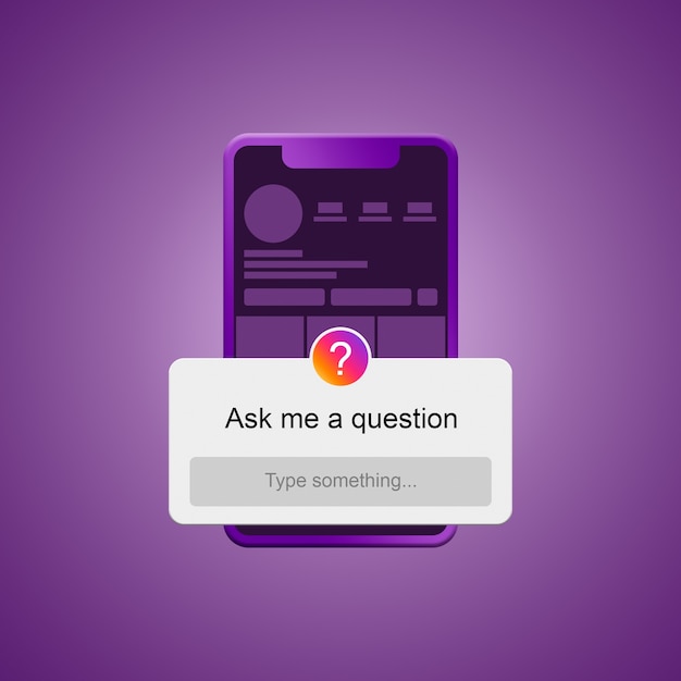 Foto teléfono con interfaz de instagram y hazme una pregunta formulario 3d