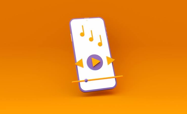 Foto teléfono morado con widget de música para escuchar libros de música podcasts ilustración de representación 3d
