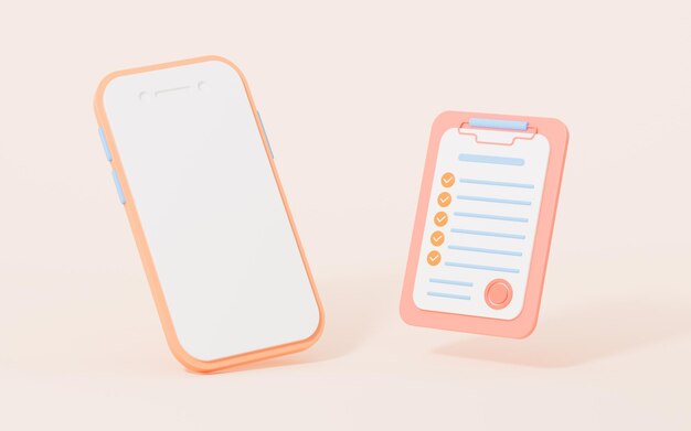 Teléfono móvil y contrato con representación 3d de fondo rosa