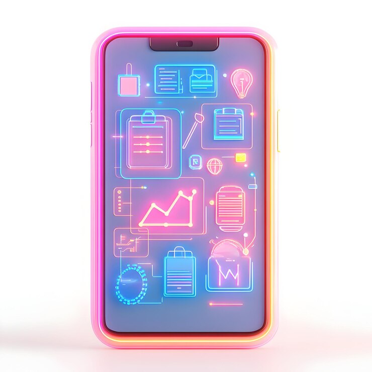 Foto teléfono móvil con icono holográfico de oficina en el hogar y concepto de icono de conectividad como una foto que representa un