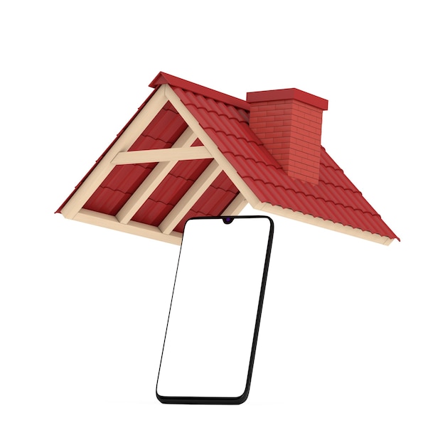 Teléfono móvil moderno con pantalla en blanco para su diseño bajo el techo de tejas rojas 3D Rendering