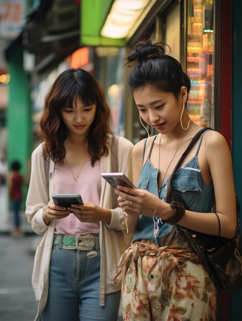 teléfono móvil de mujer asiática