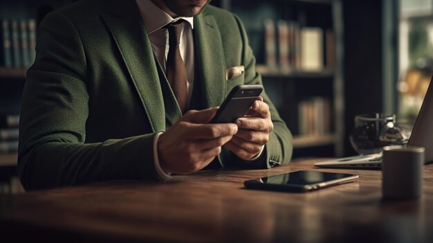 Foto teléfono de negocios traje inteligente hombres de negocios chat uso móvil corredor hombre de negocios mensaje