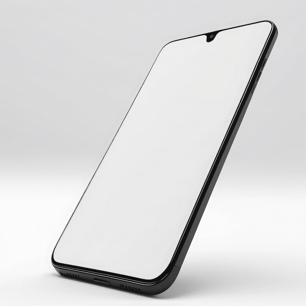Teléfono negro con pantalla blanca sobre fondo blanco