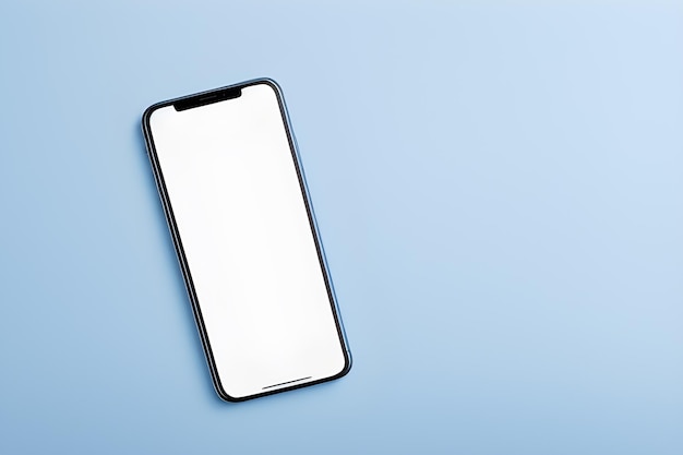 Un teléfono con una pantalla en blanco sobre un fondo azul imagen simulada