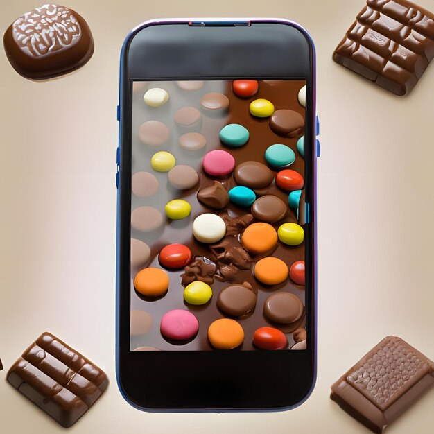 Foto un teléfono con una pantalla de chocolate y botones de