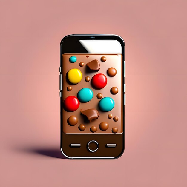 Foto un teléfono con una pantalla de chocolate y botones de