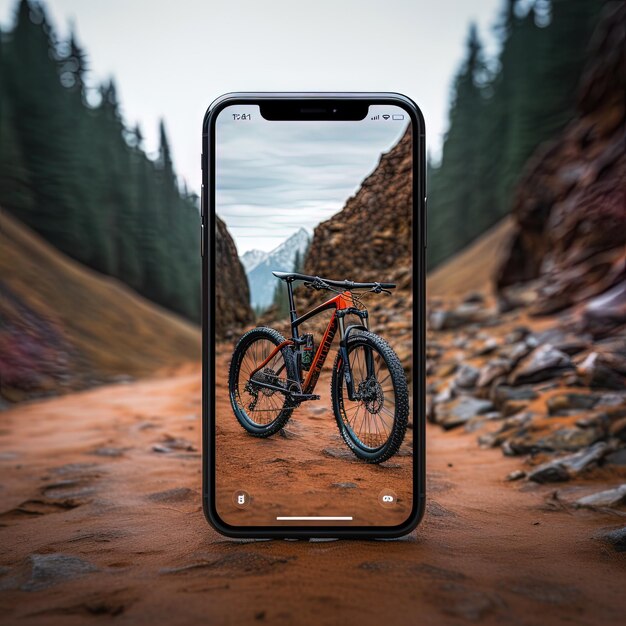un teléfono que tiene una imagen de una bicicleta de montaña en él