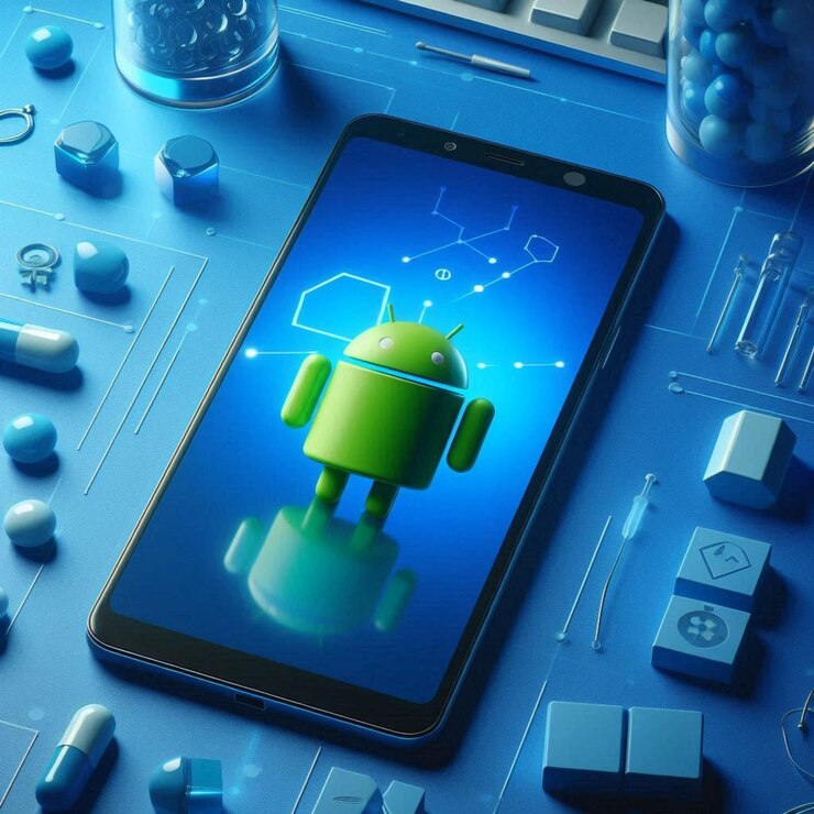 Foto un teléfono con un robot en él y una pantalla con las palabras robot en él