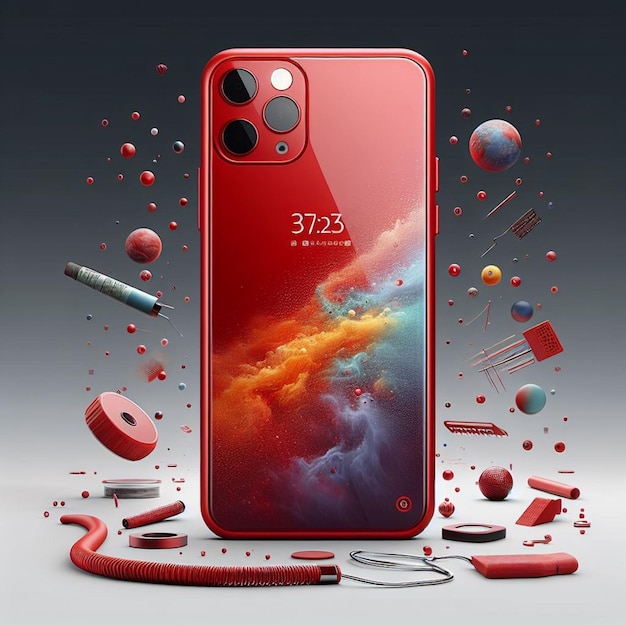 un teléfono rojo con el número 22 en él