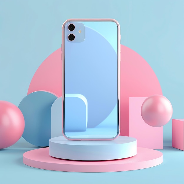 un teléfono rosa con un fondo rosa con un diseño rosa y azul