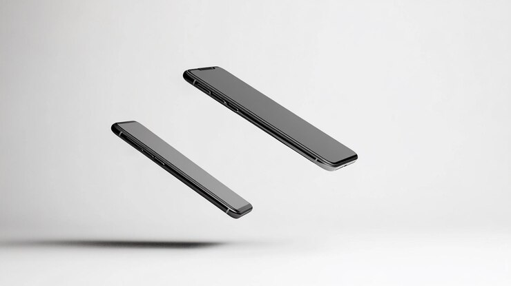 Los teléfonos inteligentes flotantes muestran un diseño moderno con una estética minimalista