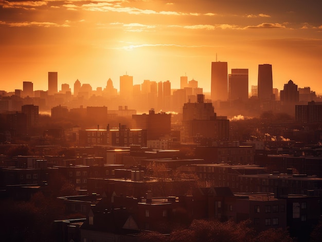 Foto telefoto sunset cityscape