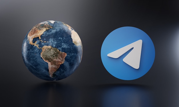 Telegramm-Logo neben Earth 3D Rendering.