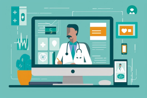 Telemedizinisches Konzept mit einem digitalen Arzt, der Online-Gesundheitsdienstleistungen anbietet