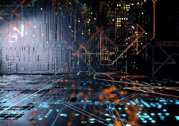 Telemetría de matriz de datos futurista y visualización de simulación de números cifrados