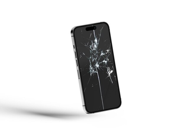 Telemóvel de tela partida Renderizado em 3D Telemóvil de tela partida Telemóveis de vidro quebrado
