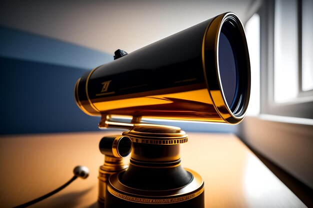 Telescopio aficionado en el cuarto de primer plano