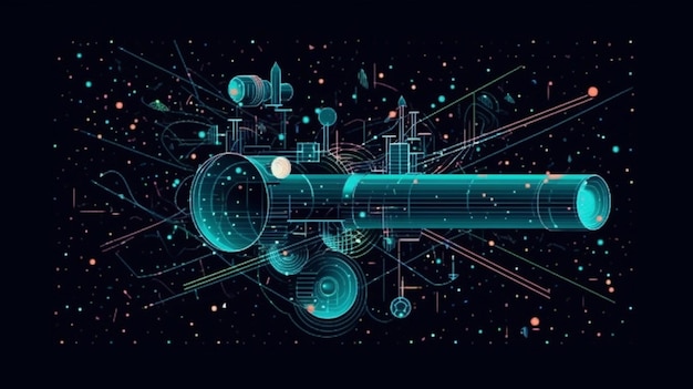 Telescópio de arte geométrica de partículas seguindo linha e ponto