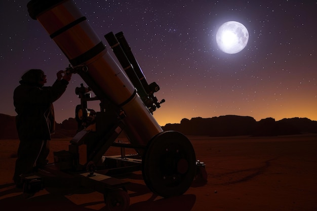 Foto telescopio nocturno sintonizado en el desierto