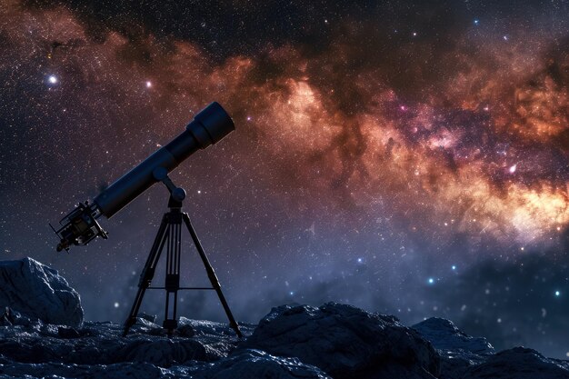 telescopio observando una galaxia distante y sus estrellas