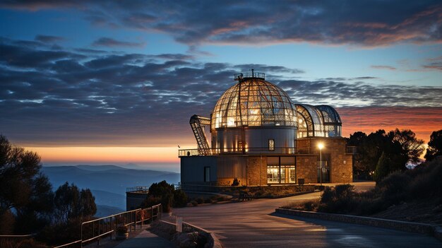 Telescopio de observatorio avanzado posicionado para la observación celeste de la noche estrelladaxA