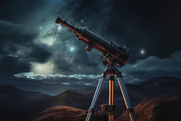 Foto un telescopio sentado en la parte superior de un trípode