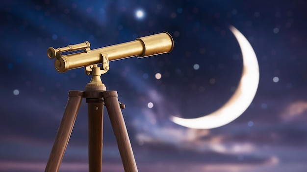 Foto telescopio en trípode con un cielo estrellado