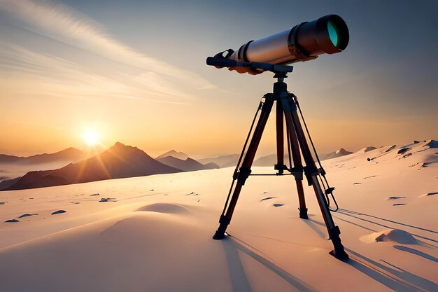 Un telescopio en un trípode en el desierto