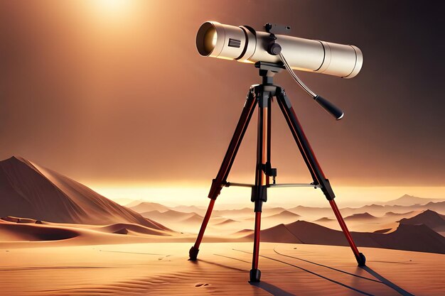 Un telescopio en un trípode en el desierto