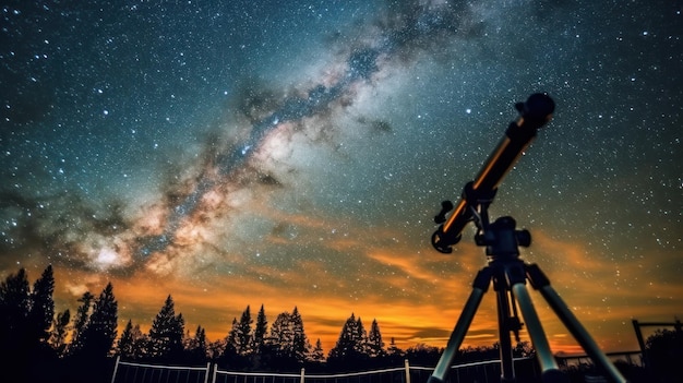 Foto teleskop in der nacht mit wunderschöner milchstraße