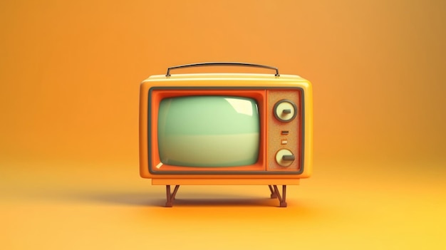 Televisão antiga retrô em fundo colorido Estilo minimalista IA generativa