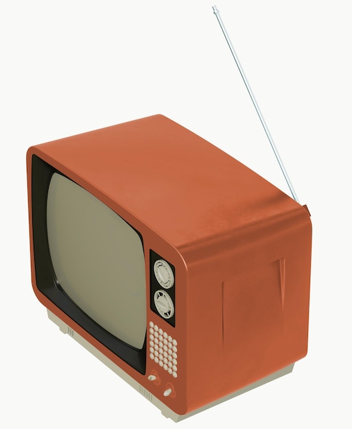 Televisão antiga vista analógica vintage isolada imagem 3D de ilustração de antena de fundo branco