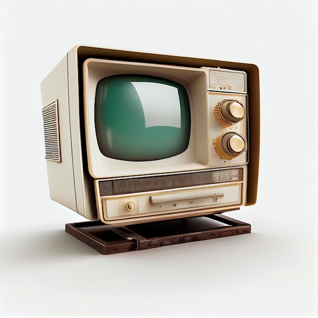 Televisión retro aislada, tecnología retro, fondo blanco.