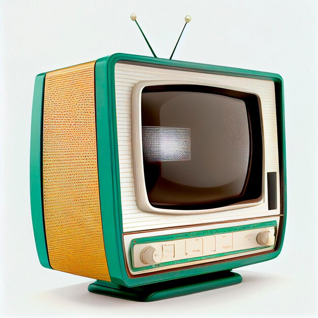 Televisión retro aislada, tecnología retro, fondo blanco.