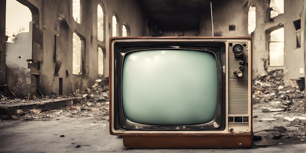 Televisión retro en una ciudad abandonada