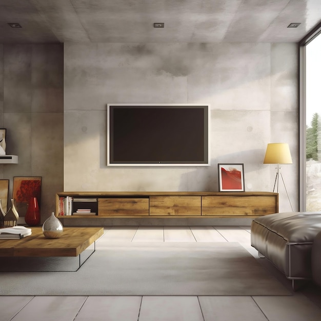 Televisión en sala de estar moderna con IA generativa concreta