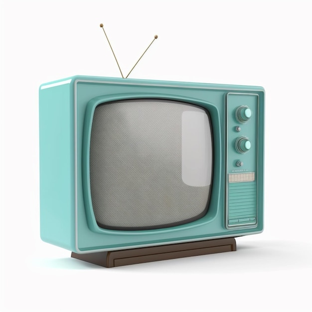 Foto televisión vintage de color azul aislado en un blanco